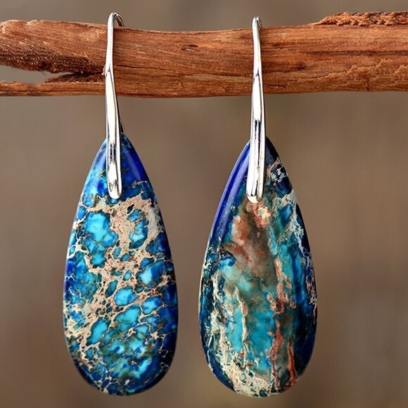 Natural Gemstone Mosaic Blue Dangle Earring - Picture 6 of 8